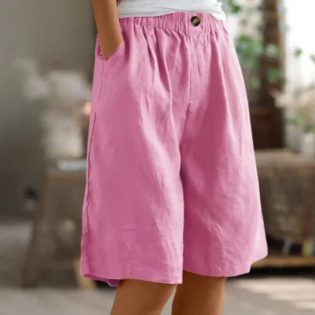 Linnen short met relaxed fit, knielengte