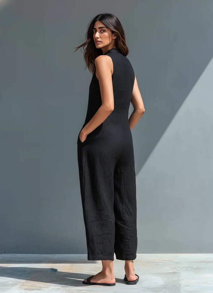 Linnen wijde jumpsuit met doorknoopsluiting