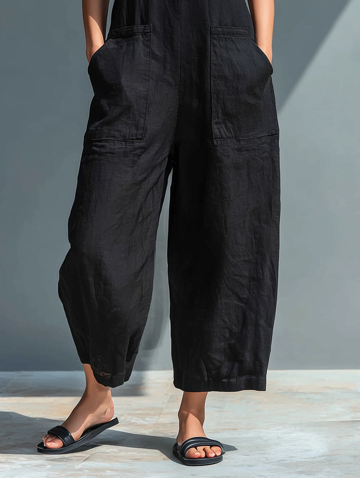 Linnen wijde jumpsuit met doorknoopsluiting