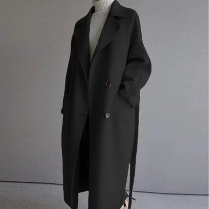Dames lange dubbelrijige cashmere blend jas