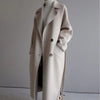 Dames lange dubbelrijige cashmere blend jas