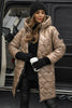 Lange gewatteerde puffer jas met capuchon en metallic finish