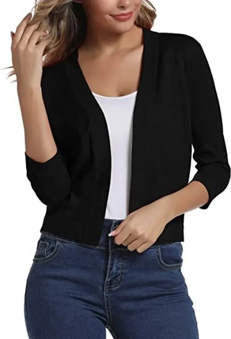 Cropped vest met open voorkant en driekwart mouwen