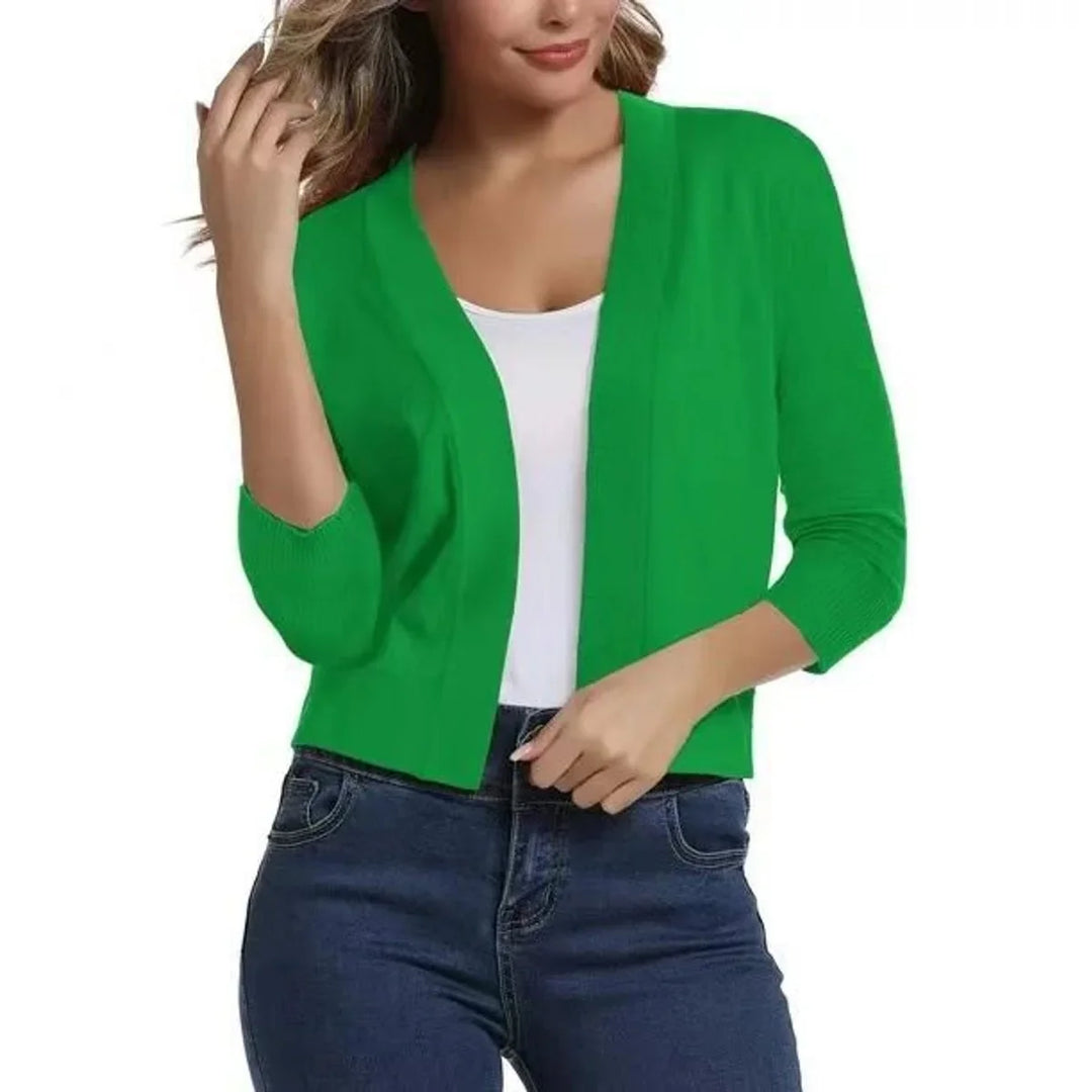 Cropped vest met open voorkant en driekwart mouwen