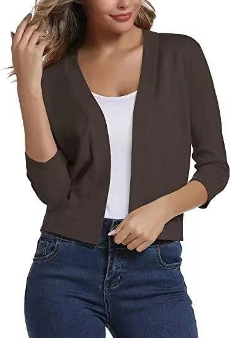 Cropped vest met open voorkant en driekwart mouwen