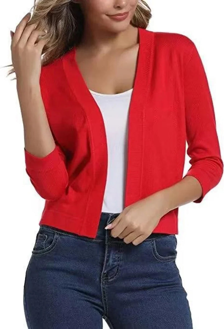 Cropped vest met open voorkant en driekwart mouwen