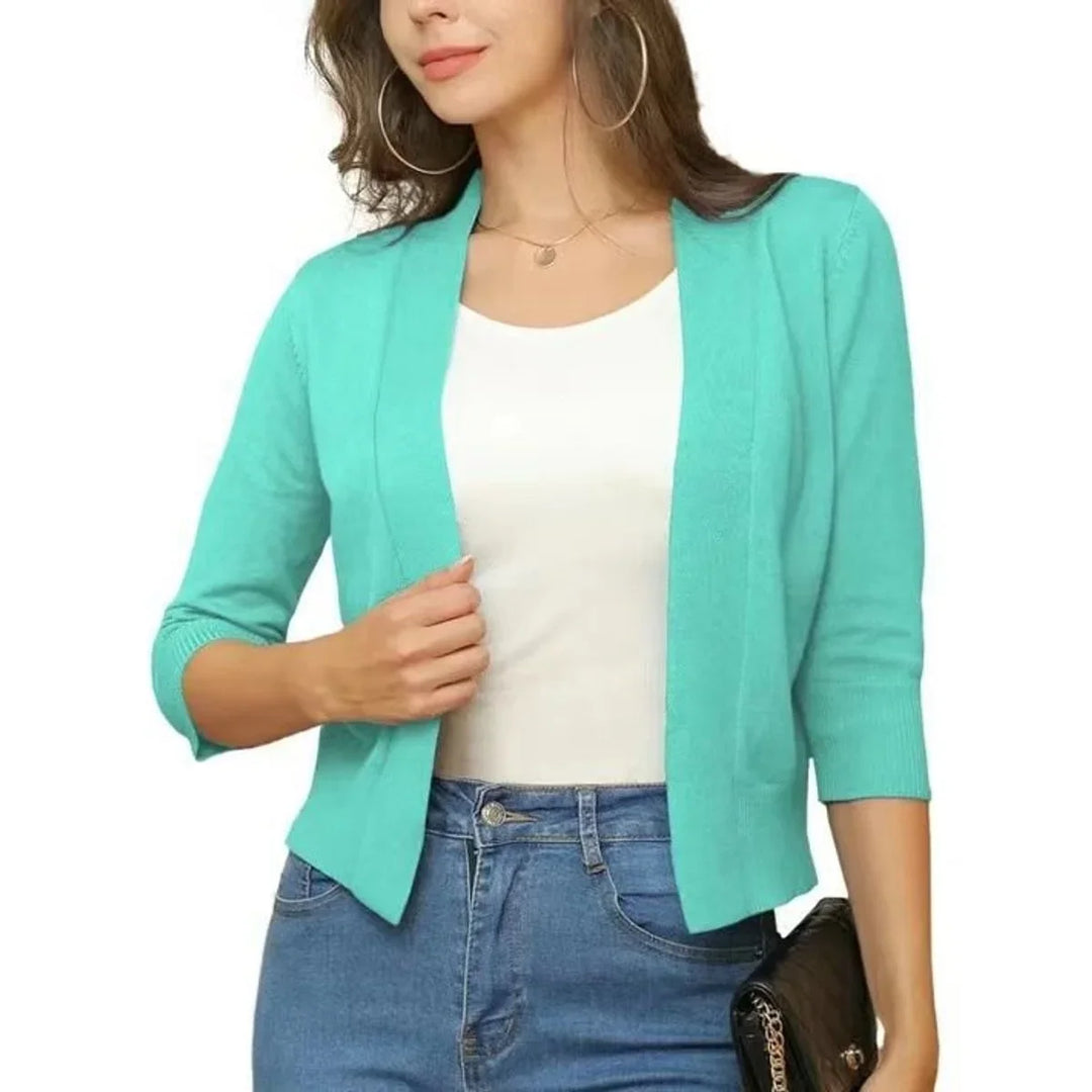 Cropped vest met open voorkant en driekwart mouwen