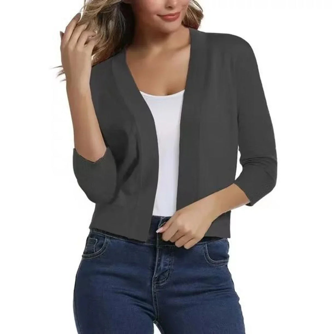 Cropped vest met open voorkant en driekwart mouwen