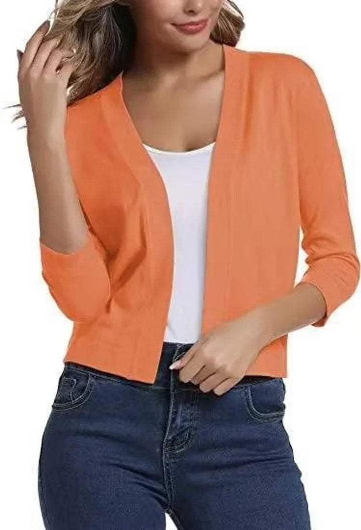 Cropped vest met open voorkant en driekwart mouwen