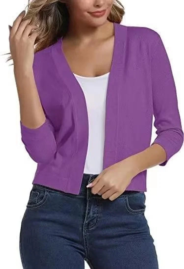 Cropped vest met open voorkant en driekwart mouwen