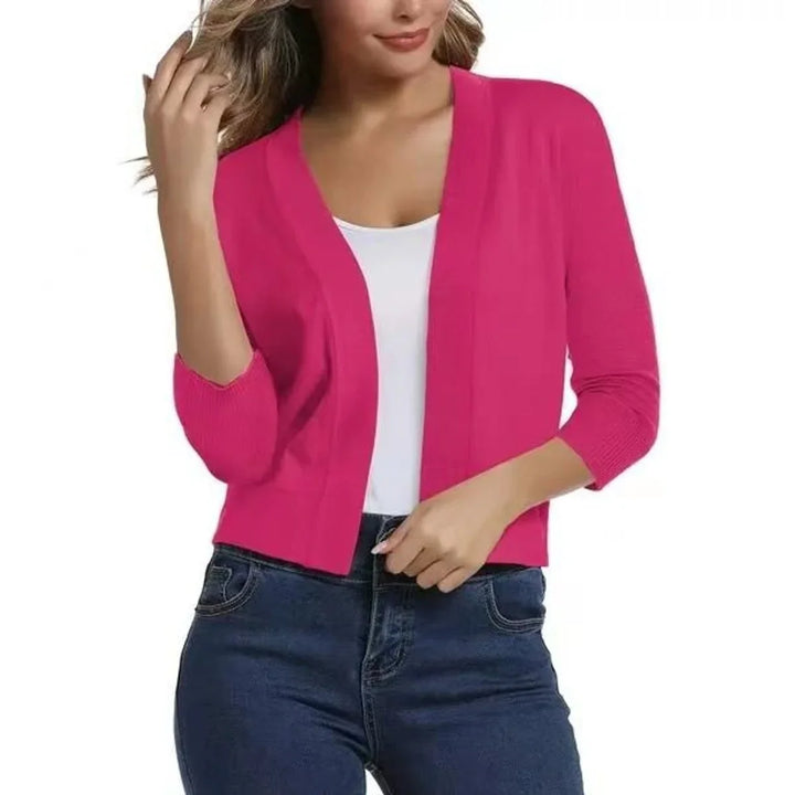 Cropped vest met open voorkant en driekwart mouwen
