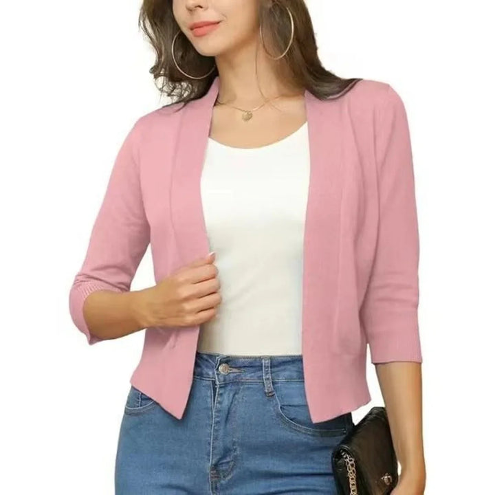 Cropped vest met open voorkant en driekwart mouwen