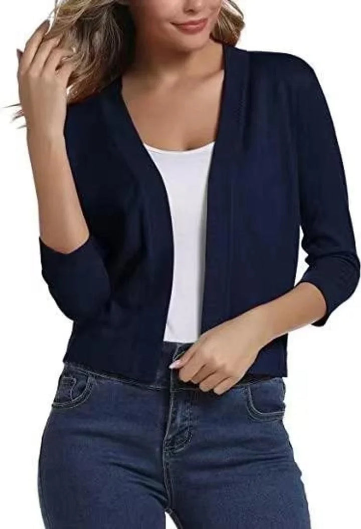Cropped vest met open voorkant en driekwart mouwen