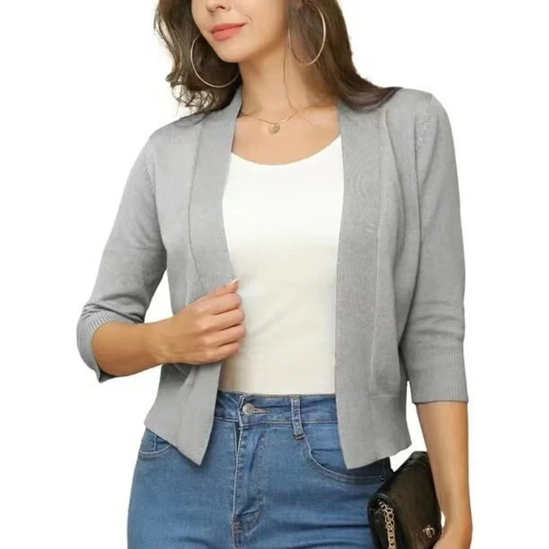 Cropped vest met open voorkant en driekwart mouwen