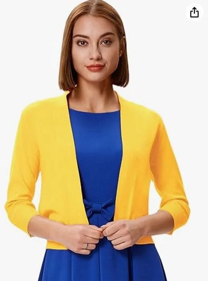 Cropped vest met open voorkant en driekwart mouwen