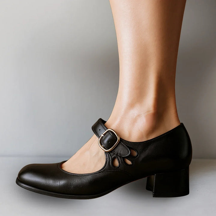 Vegan leren maryjane-schoenen met cut-outs