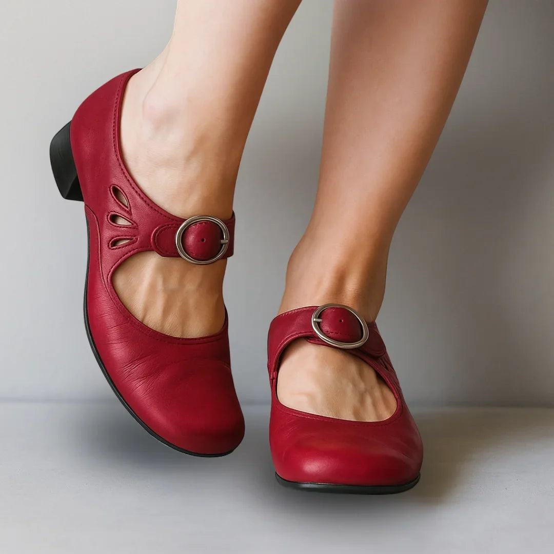 Vegan leren maryjane-schoenen met cut-outs