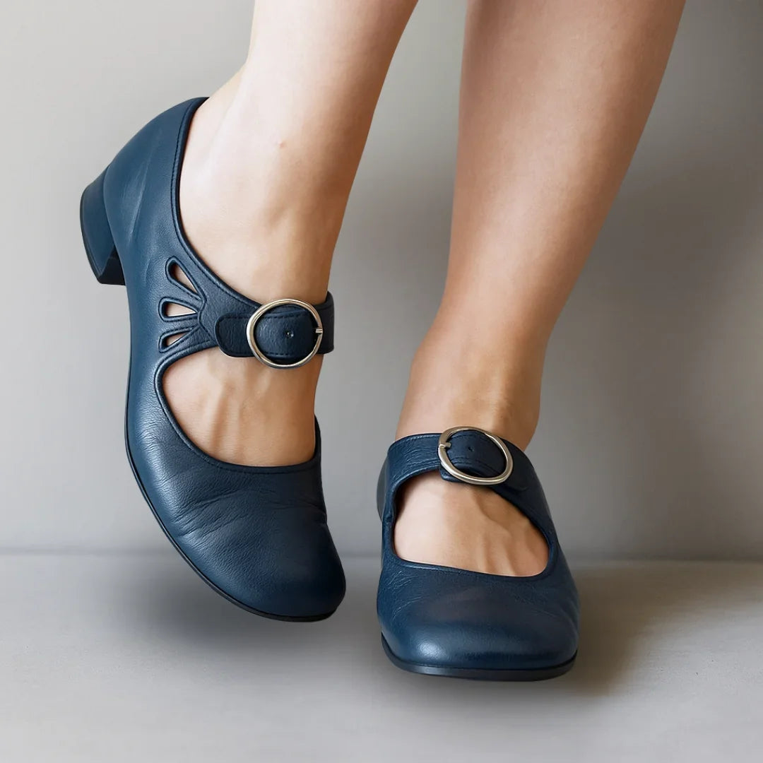 Vegan leren maryjane-schoenen met cut-outs