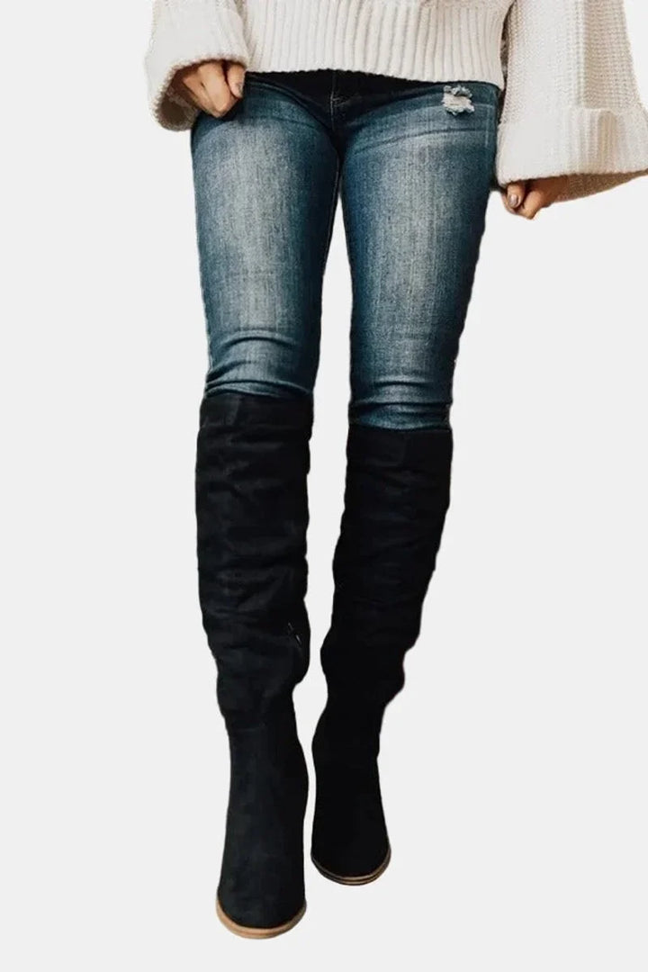 Overknee stretch laarzen met blokhak