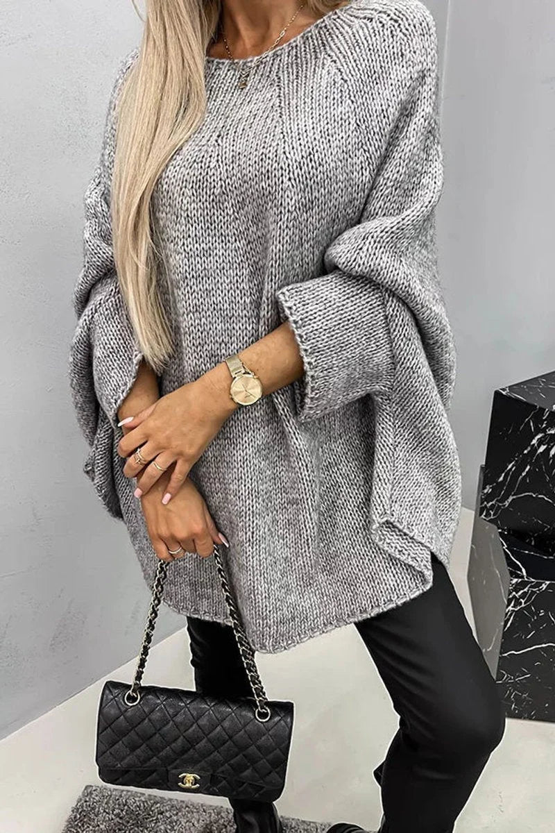 Oversized trui met vleermuismouwen en ronde hals