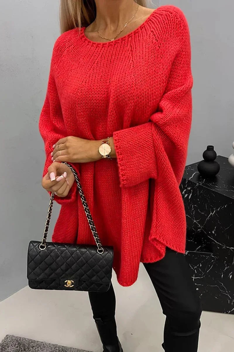 Oversized trui met vleermuismouwen en ronde hals
