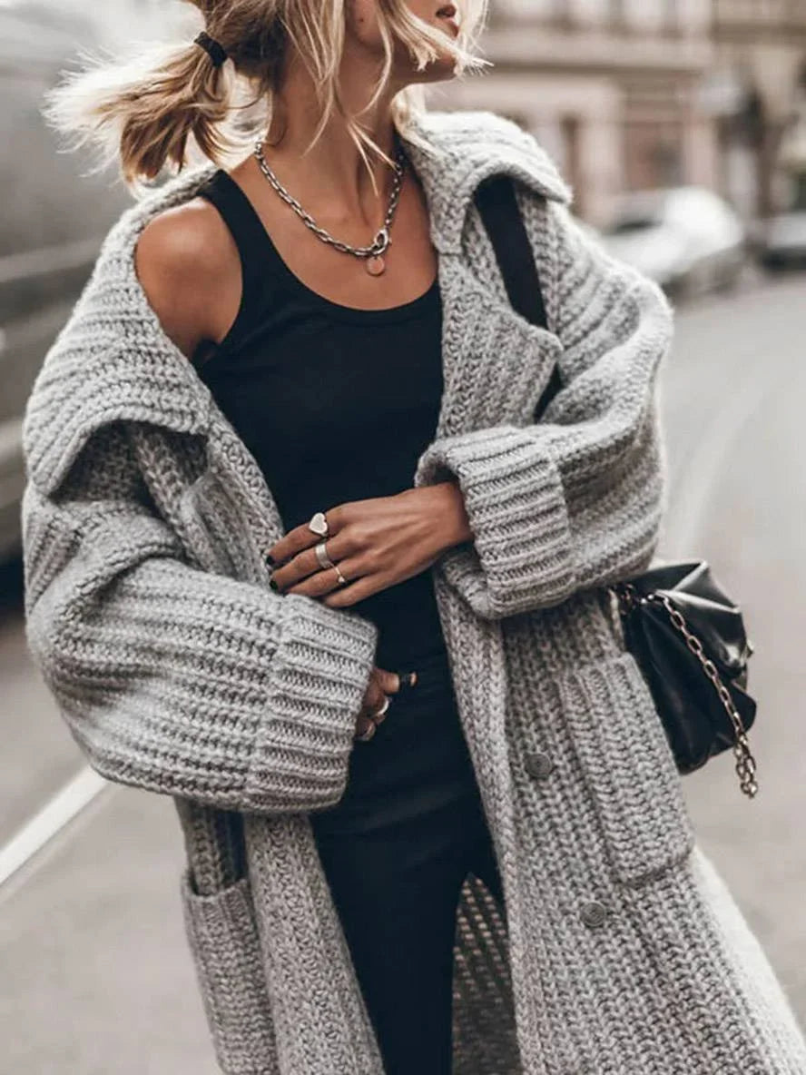 Oversized chunky rib-knit vest met lange lengte en reverskraag