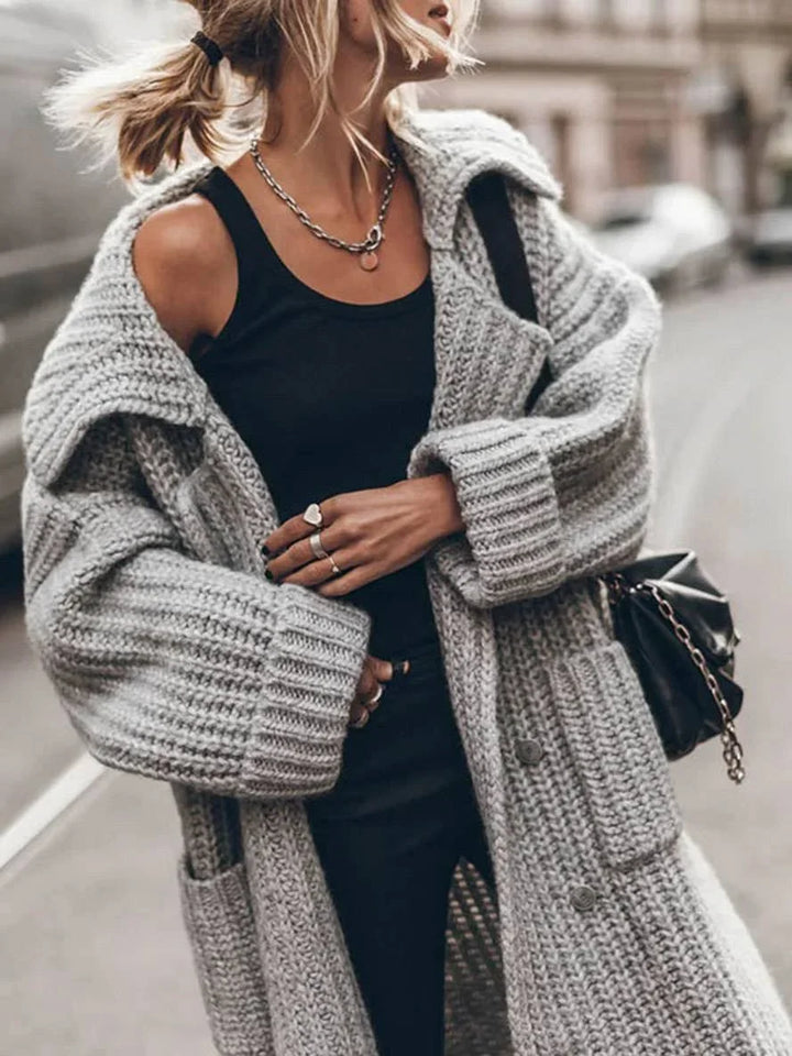 Oversized chunky rib-knit vest met lange lengte en reverskraag