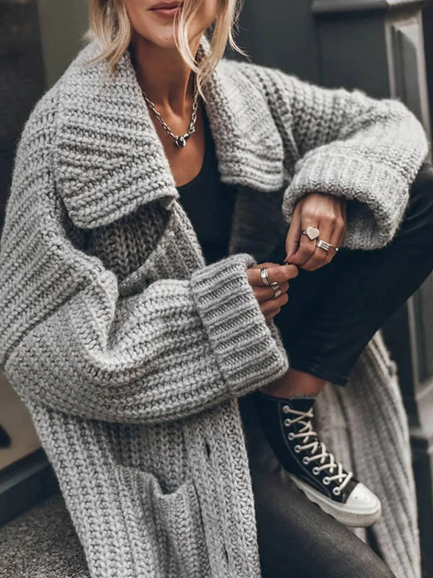 Oversized chunky rib-knit vest met lange lengte en reverskraag