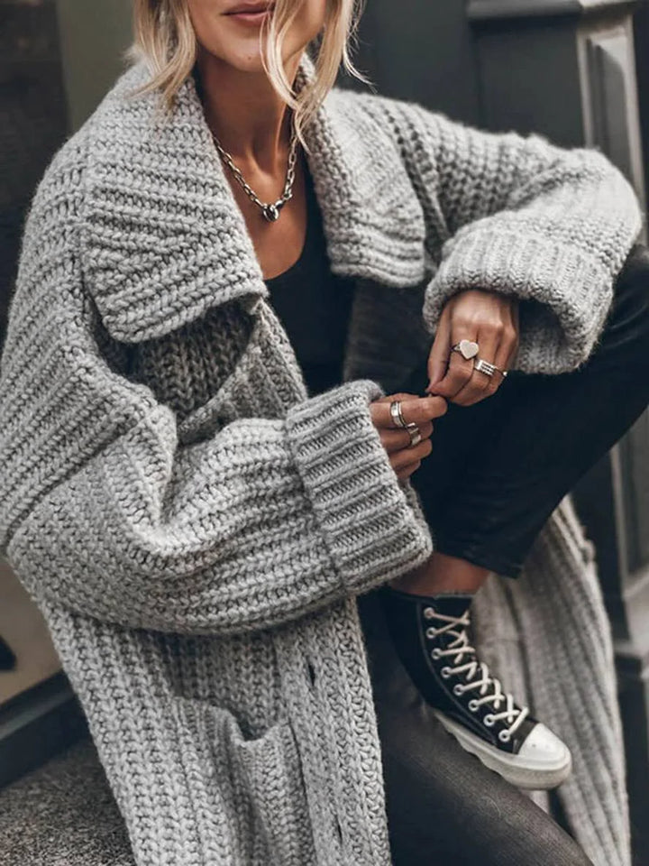 Oversized chunky rib-knit vest met lange lengte en reverskraag