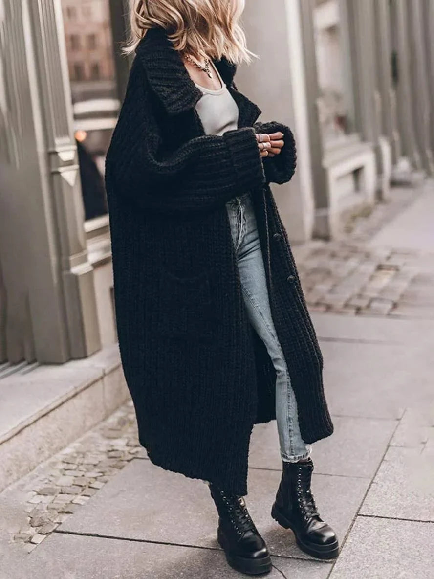Oversized chunky rib-knit vest met lange lengte en reverskraag
