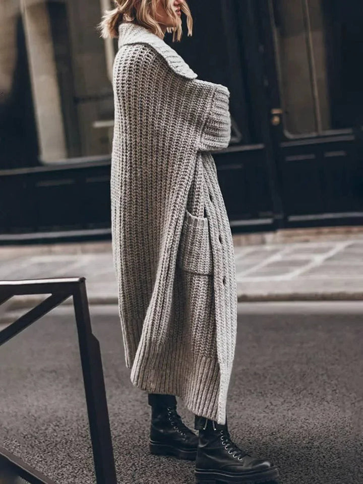 Oversized chunky rib-knit vest met lange lengte en reverskraag