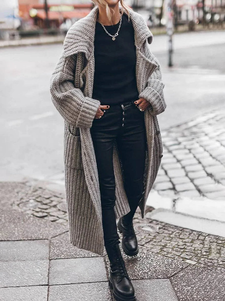 Oversized chunky rib-knit vest met lange lengte en reverskraag