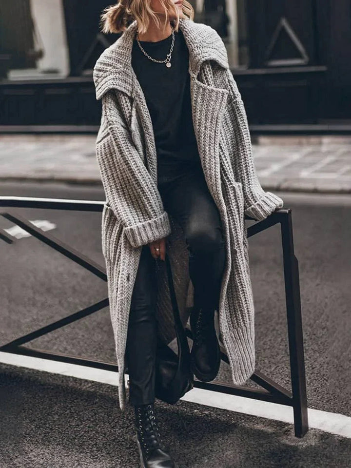 Oversized chunky rib-knit vest met lange lengte en reverskraag