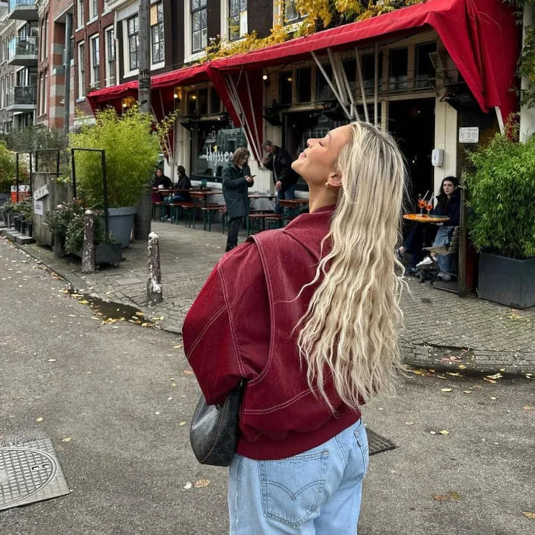 Oversized gewatteerd bomberjack met contraststiksel