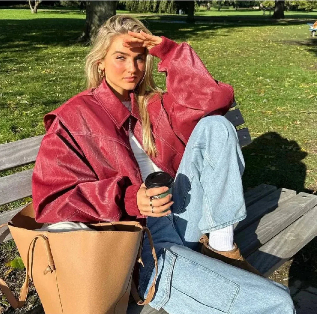 Oversized gewatteerd bomberjack met contraststiksel
