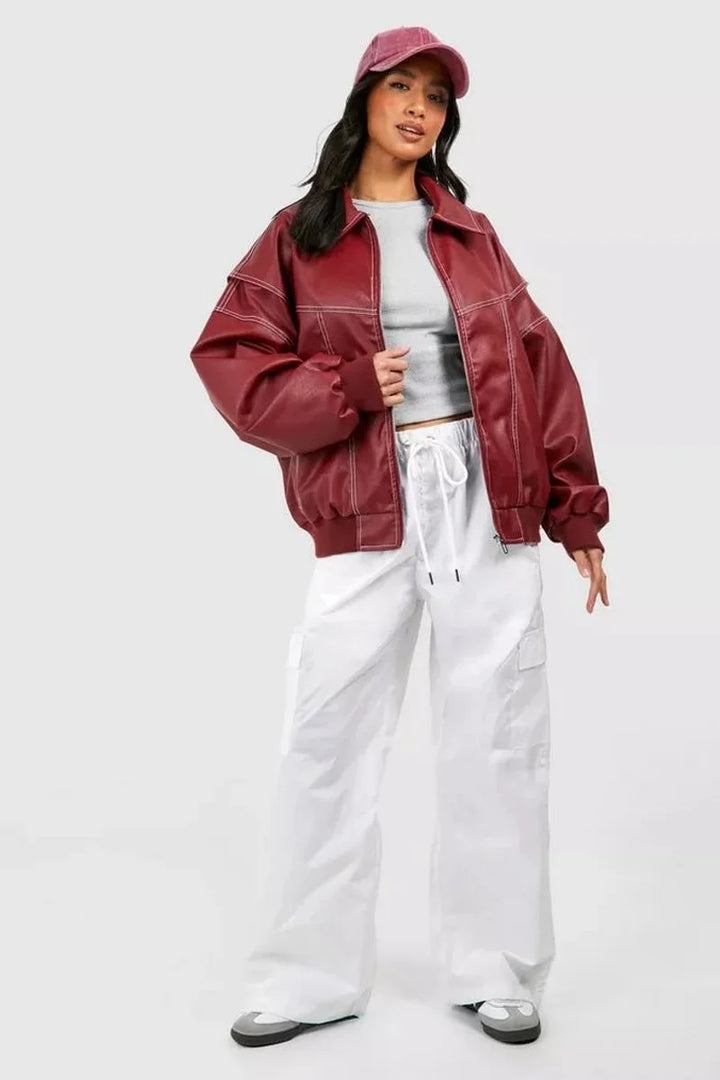 Oversized gewatteerd bomberjack met contraststiksel
