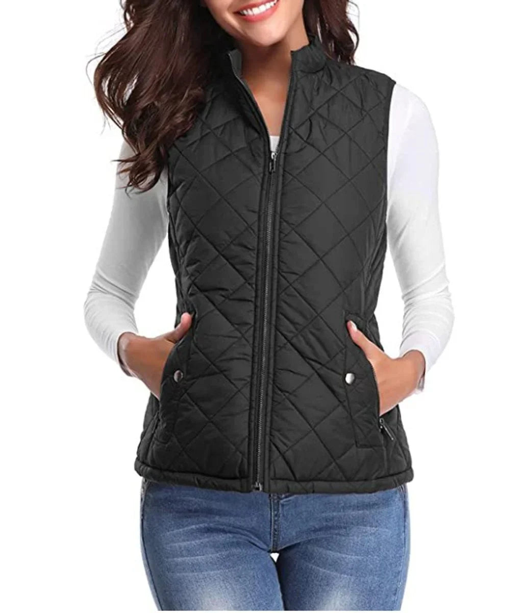 Gewatteerd lichtgewicht bodywarmer met opstaande kraag en rits