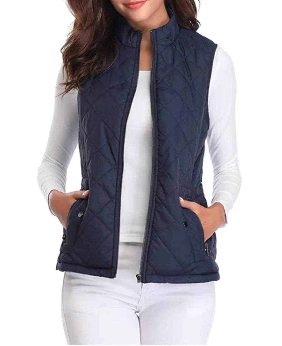Gewatteerd lichtgewicht bodywarmer met opstaande kraag en rits