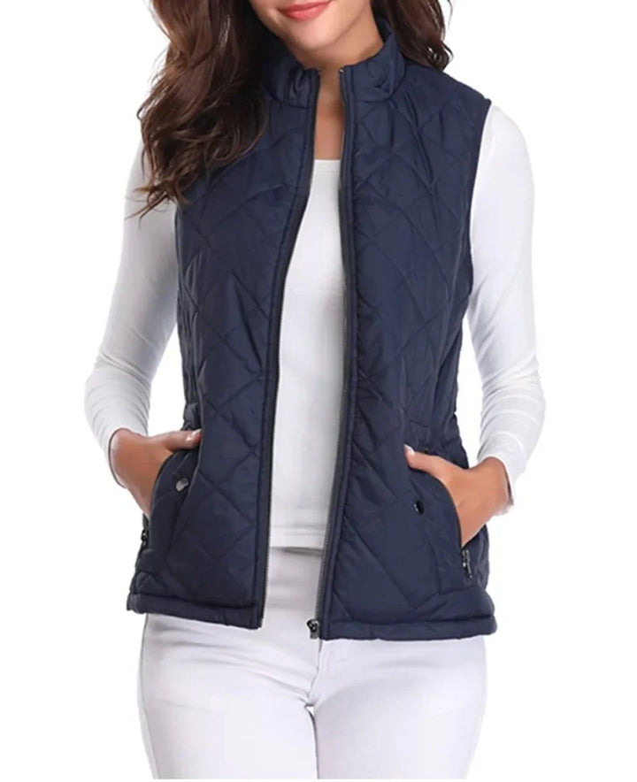 Gewatteerd lichtgewicht bodywarmer met opstaande kraag en rits