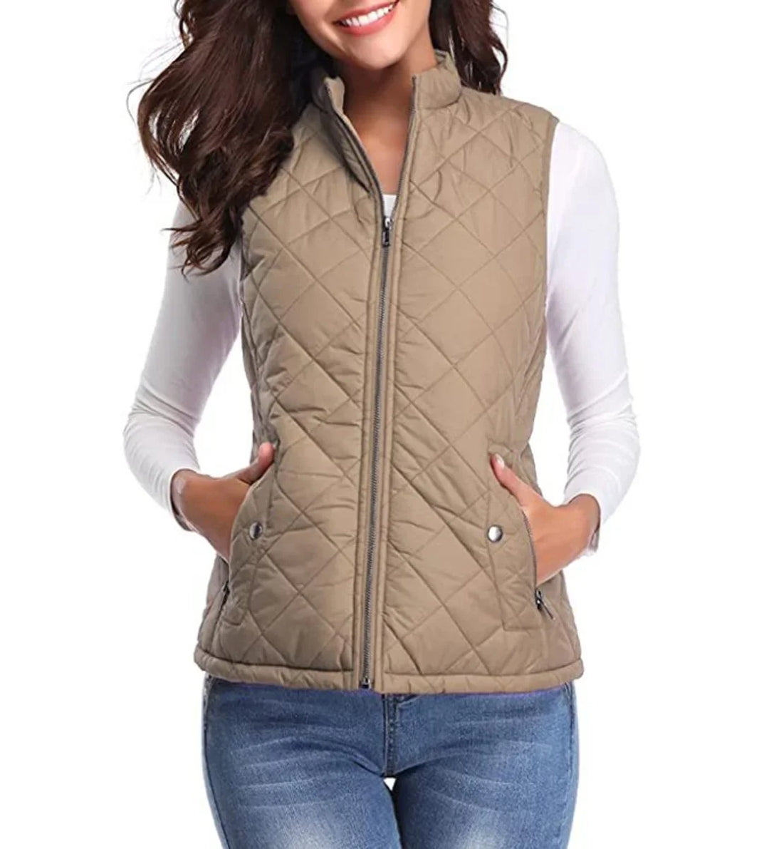 Gewatteerd lichtgewicht bodywarmer met opstaande kraag en rits