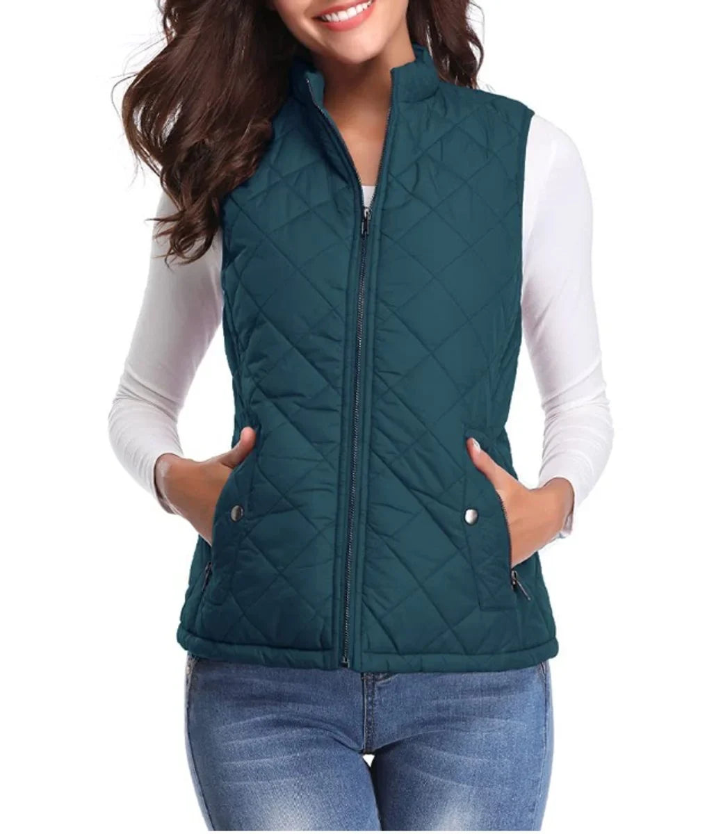Gewatteerd lichtgewicht bodywarmer met opstaande kraag en rits