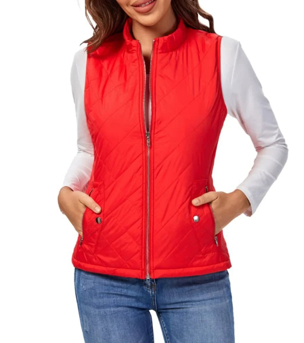 Gewatteerd lichtgewicht bodywarmer met opstaande kraag en rits