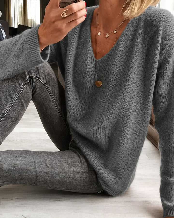 Relaxed fit trui met V-hals van tricot