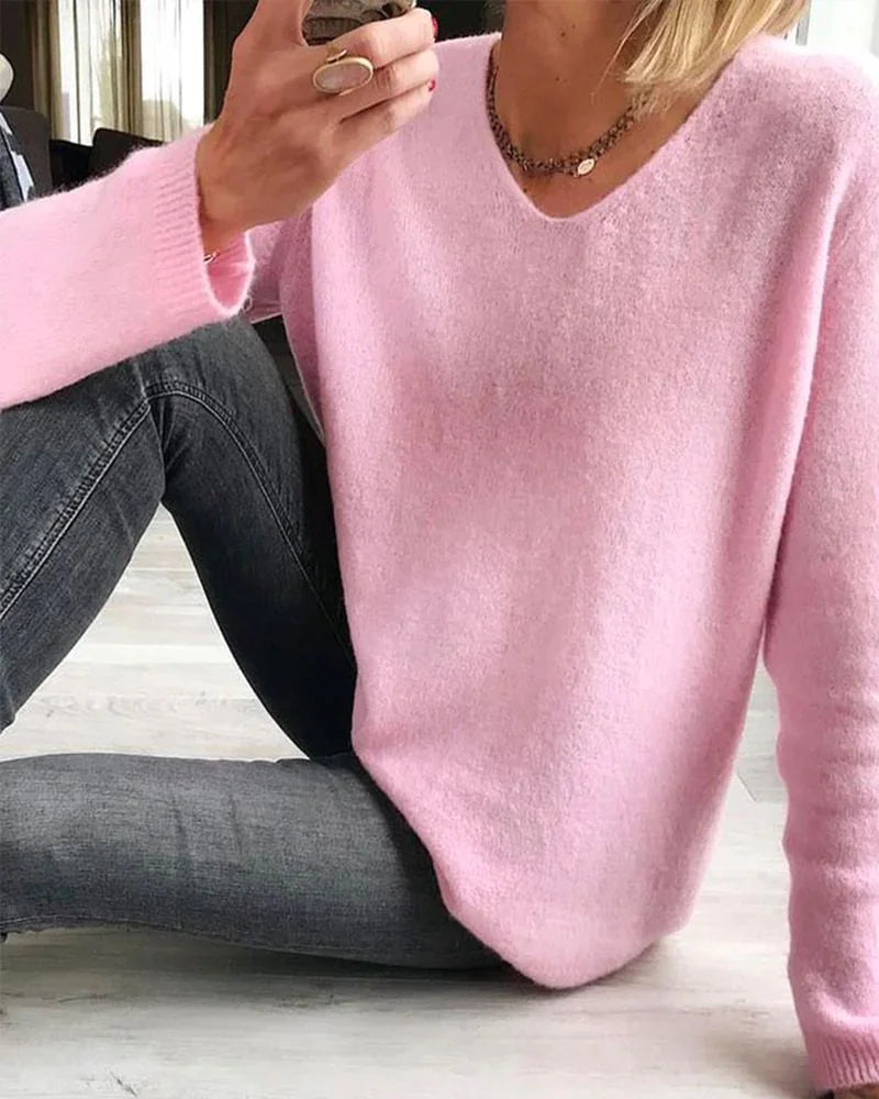 Relaxed fit trui met V-hals van tricot