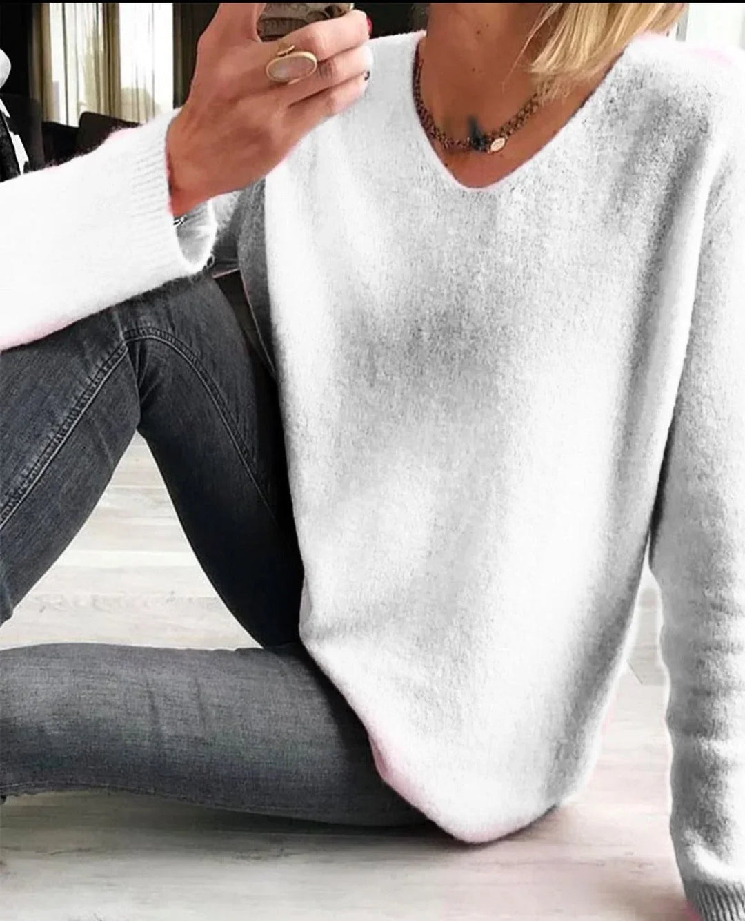 Relaxed fit trui met V-hals van tricot