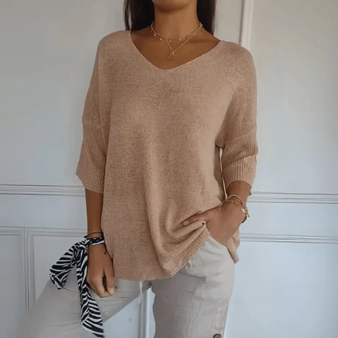 Relaxed fit lichtgewicht gebreide top met V-hals