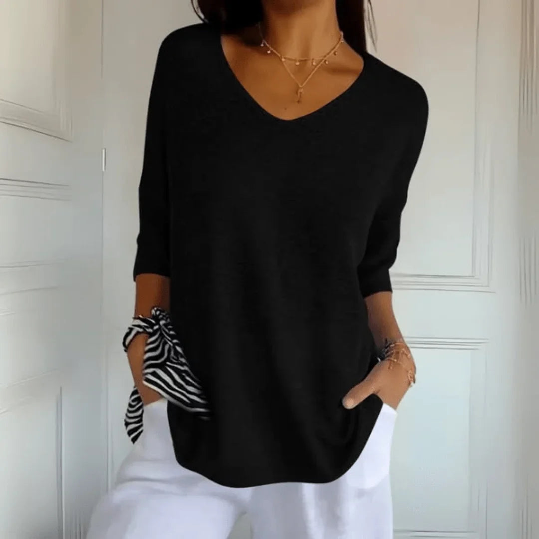 Relaxed fit lichtgewicht gebreide top met V-hals