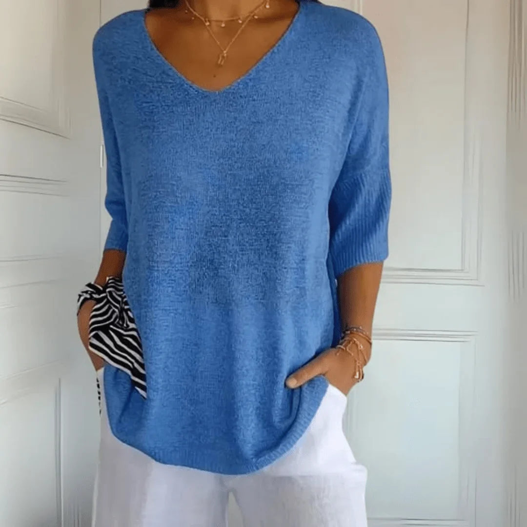 Relaxed fit lichtgewicht gebreide top met V-hals