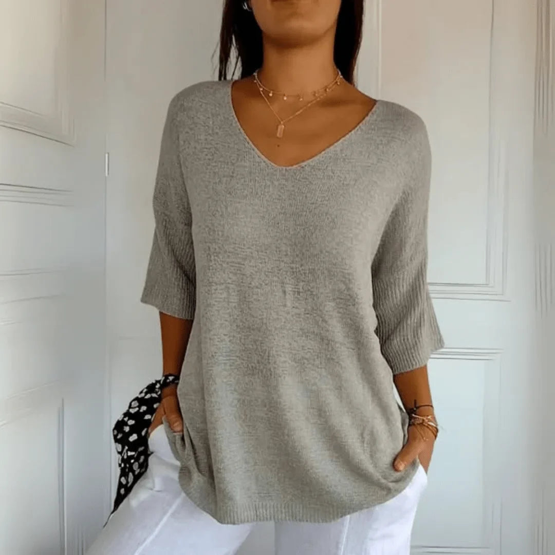 Relaxed fit lichtgewicht gebreide top met V-hals