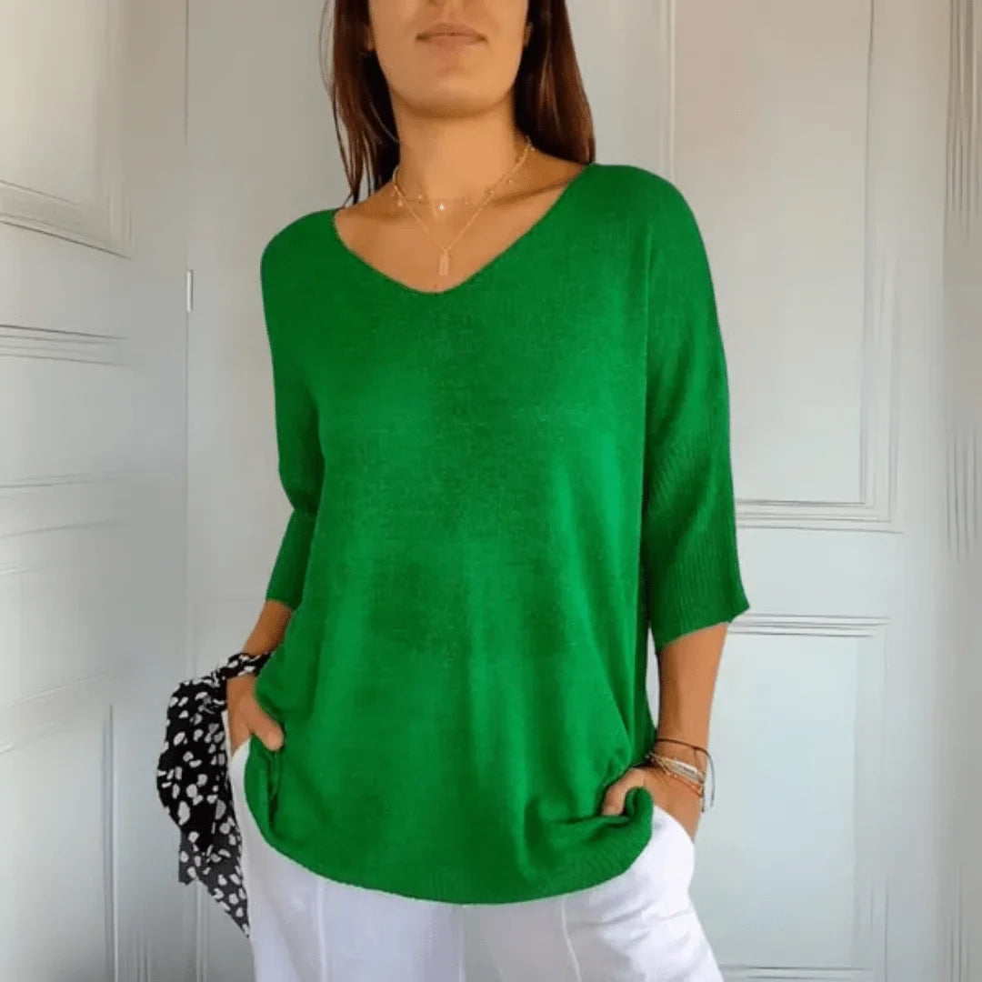 Relaxed fit lichtgewicht gebreide top met V-hals